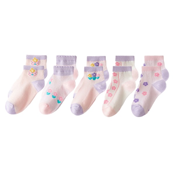 5 Pairs Kids Socks Spring Summer Thin Breathable Stretchy Cute Little Flower Pattern Children Socks for Girls L