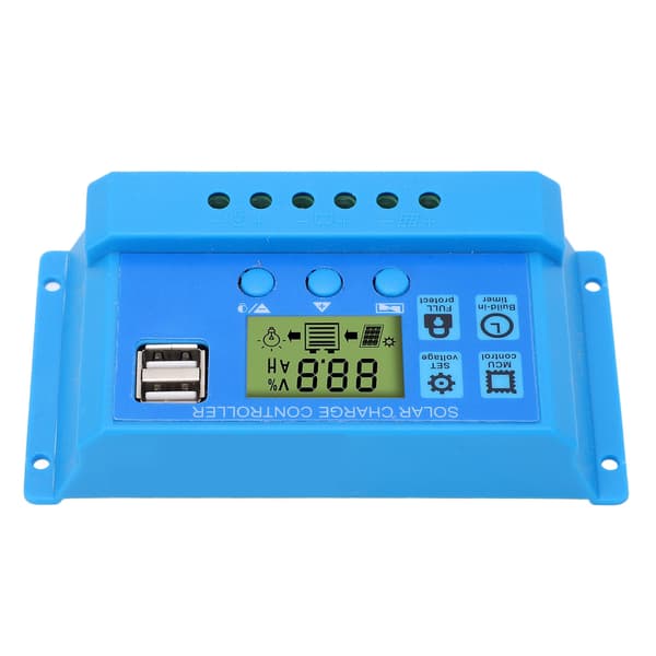 Solar Charge Controller PWM LCD-skærm Parameter Justerbar 2 USB Solar Charge Regulator Blå 12V 24V