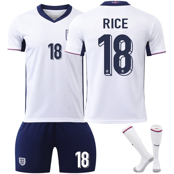 25 säsong England hemma vit nr 18 Rice fotbollstema tröja set vuxna barn storlek No. 18 Rice 20（110-120CM)