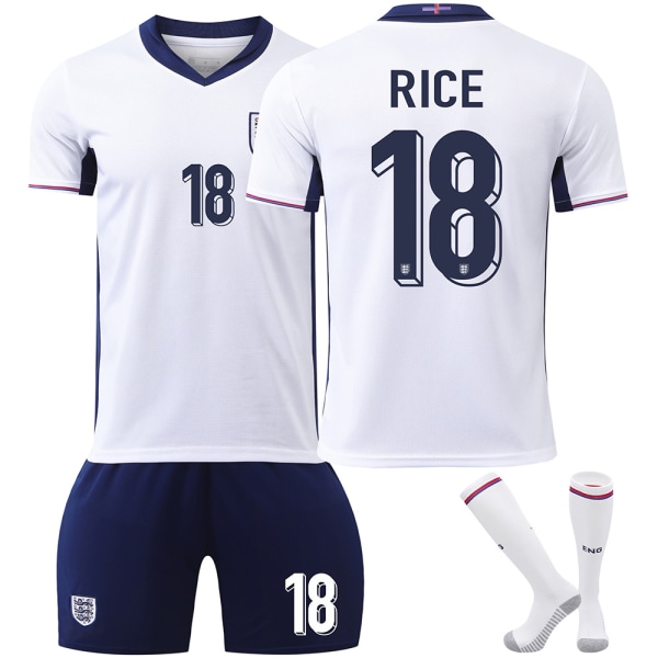 25 säsong England hemma vit nr 18 Rice fotbollstema tröja set vuxna barn storlek No. 18 Rice 22（120-130CM)