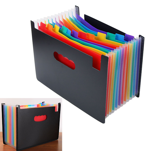 Udvidende filmappe 24 rum Stor kapacitet Plast Farverige faner Regning Kvittering Dokumenter Accordian File Folder