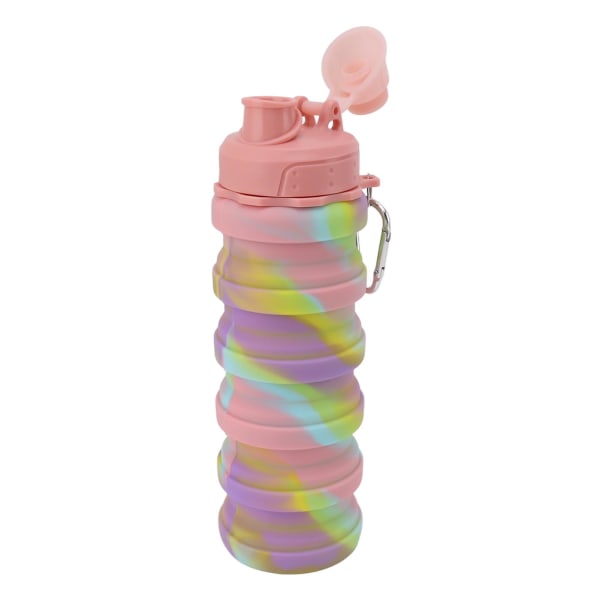 Sammenleggbar vannflaske 500ml Matkvalitets silikon Bærbar sammenleggbar sportsflaske for utendørs reise Gym Camping Fotturer Rosa