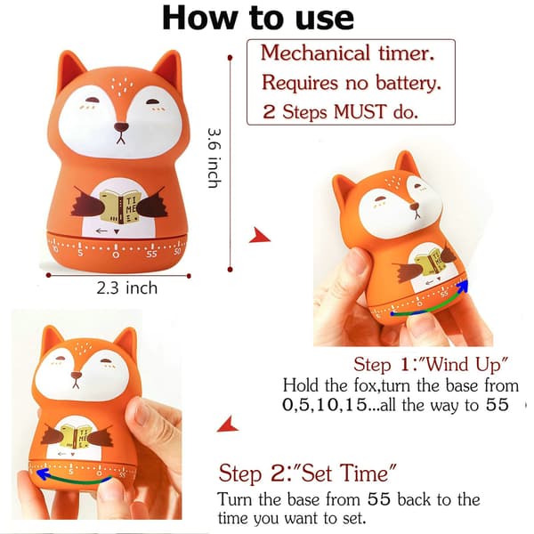 Mechanical kitchen timer, cute animal timer for kids, for classroom, home, study and cooking