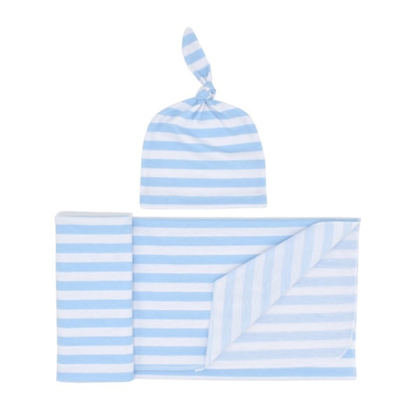 2pcs Knotted Fetal Cap Blanket Artificial Cotton Infant Hats Receiving Blanket Light Sky Blue