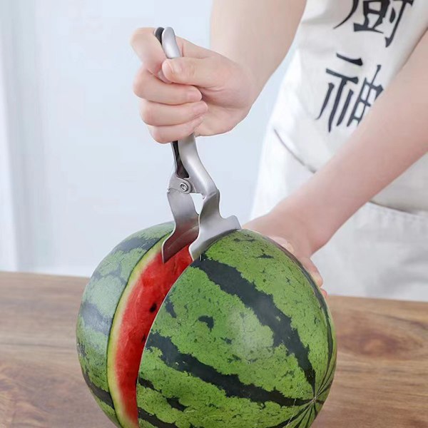 Vattenmelonöppnare i rostfritt stål, fruktdelare, verktyg för att skära i halvor, tång, bärbar vattenmelonsklämma