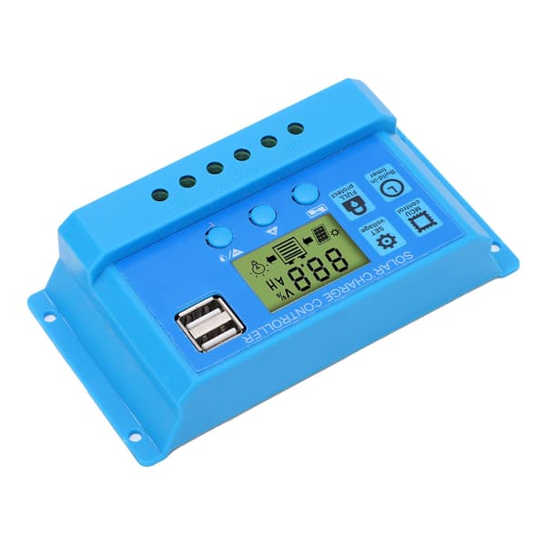 Solar Charge Controller PWM LCD-skærm Parameter Justerbar 2 USB Solar Charge Regulator Blå 12V 24V