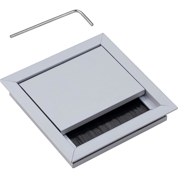 Silver Aluminium Eco-Square infällt skrivbordskabeluttag med borsttätning - 100 x 100 mm passage - 1 stycke