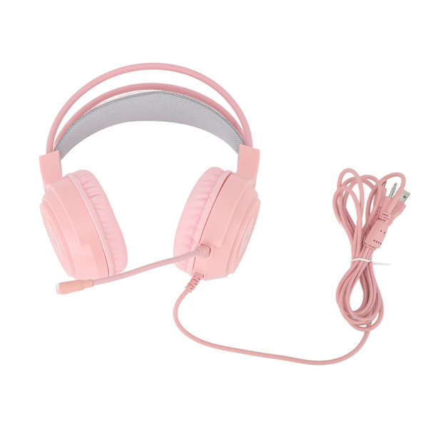 Peliheadset RGB-valaistuksella, 7.1-kanavainen tilaääni, USB- ja 3,5 mm:n kaksoisliitin, langalliset pelikuulokkeet PC-konsolille, kannettavalle tietokoneelle, vaaleanpunainen