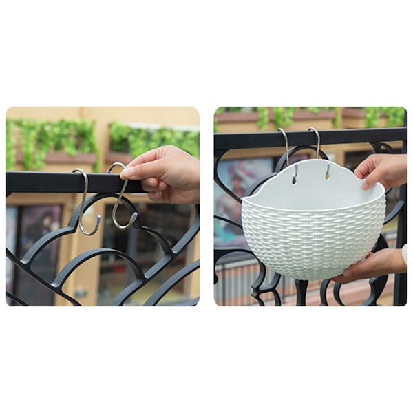 Imitation Rattan Väggmonterad Halvrund Blomkruka Ingen Borrning Hängande Blomkorg Balkong Blomkruka Hydroponisk Blomkruka