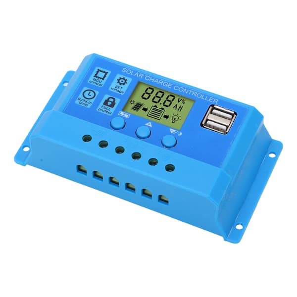 Solar Charge Controller PWM LCD-skærm Parameter Justerbar 2 USB Solar Charge Regulator Blå 12V 24V