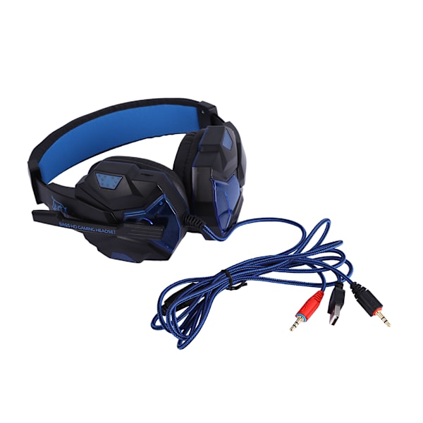Stereospillhodetelefoner med mikrofon-headset med støyreduserende LED-lys blå