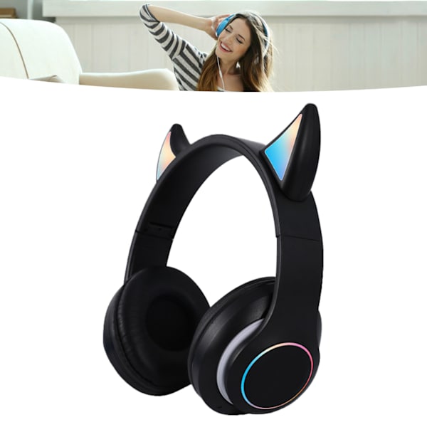 Taitettavat Bluetooth -kuulokkeet HiFi Hehkuva Effect Kevyt Mukavat Söpöt Langattomat Kuulokkeet Musta