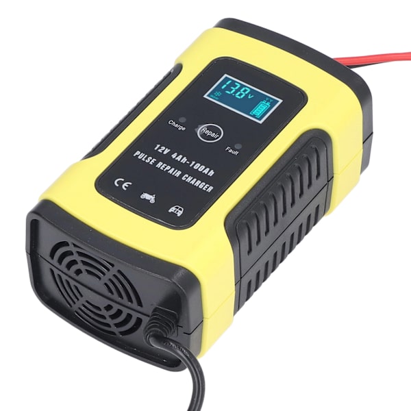 Bilbatterioplader 12V 6A Støjsvag Køleventilator Bil Automatisk Batterioplader til 4Ah til 100Ah Lastbiler Motorcykler Tricykler