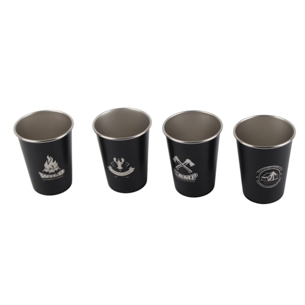 4 stk Camping Kopper Svart 350ml Utendørs Camping Bærbar Rustfritt Stål Høy Temperaturbestandig Konisk Pint Kopper Sett