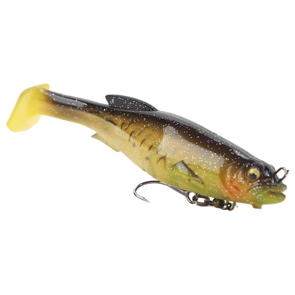 12,5 cm 21 g fiskelokker silikone fiskeblink T-hale levende spin ring magnetisk med trekroge til ferskvand saltvand sort ryg gul hale