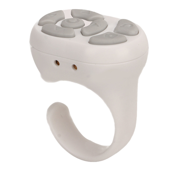 Fjernbetjening Scrolling Ring Bluetooth APP Side Vender Kamera Fjernudløser Selfie Knap med Opladningsetui til Mobiltelefon Hvid
