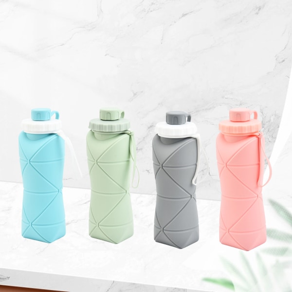 Sammenleggbar vannflaske 600 ml matkvalitets silikon med bred munn sikker barnevannflaske for campingreiser Sport Grønn