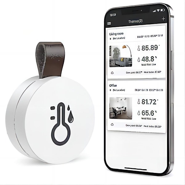 Mini trådlös luftfuktighetstemperatursensor med dataexport och varningar