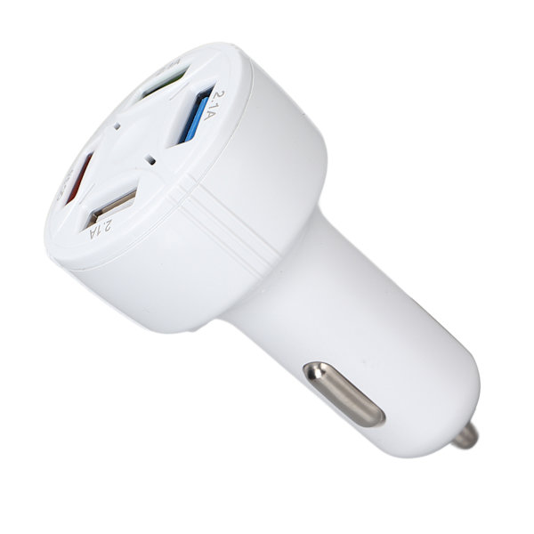 Billaddare 1 i 4 USB Ut QC3.0 Brandsäker Multi-skydd Plug and Play Universal 12‑32V Vit