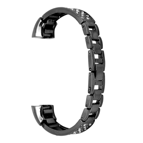 Armband i rostfritt stål för kvinnor med strass, handledsdekoration för Fitbit, svart