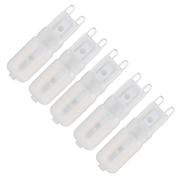 5 stk. G9 LED-pære Lysstyrke Justerbar Høj Farvegengivelse Hvid Skal 22 LED'er Pære til Landskabslys AC 220V Hvidt Lys