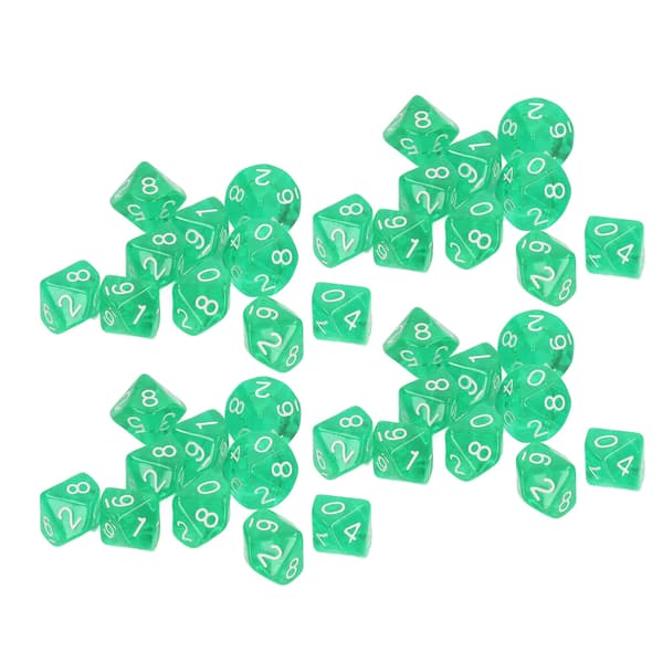 40 STK Nummerterninger 10-sidig plast polyhedral terningesett for brettspill undervisning underholdning grønn