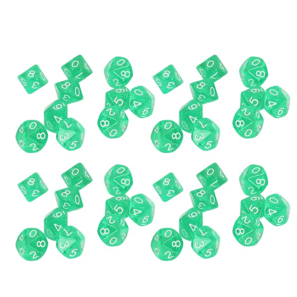 40 STK. Talterninger 10-sidet Plast Polyhedral Terningesæt til Brætspil Undervisning Underholdning Grøn