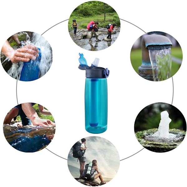 650ml utomhusvattenfilterflaska camping vandringsfilter vattenflaska renare blå plast vattenkopp