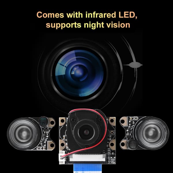 5MP Manuel IR Cut Night Vision Kameramodul med 2 Fill Lights til Raspberry Pi 2 B+