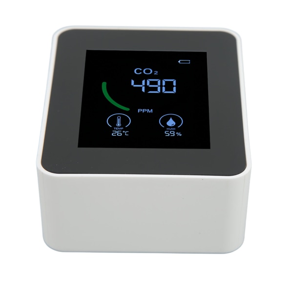 Karbondioksiddetektor USB-lading TVOC-sensor Halvleder Luftkvalitetsmonitor med temperatur-fuktighetstesting Hvit