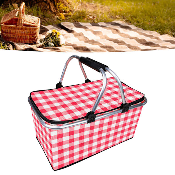 Picnic Basket Kokoontaitettava Oxford-kankaalla eristetty säilytyskori ruutukuviolla Picnic Campingille, punainen tavallinen