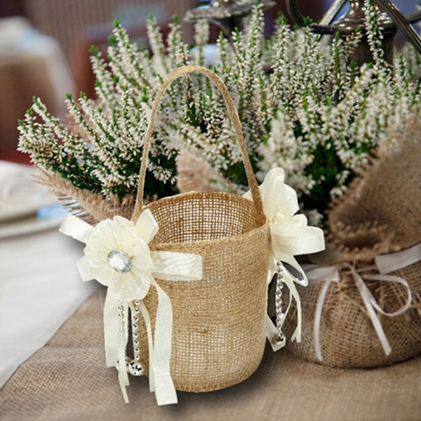Jute Blomsterkurv Europeisk Retro Blomsterpike Kurv Håndlaget Bryllup Godteri Kurv