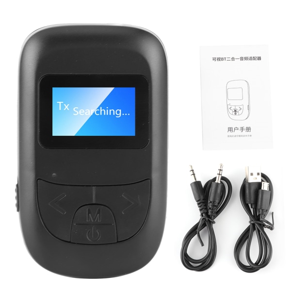 Bluetooth 5.0 lydadapter trådløs sendermottaker for bil PC-høyttaler 3,5 mm med LCD