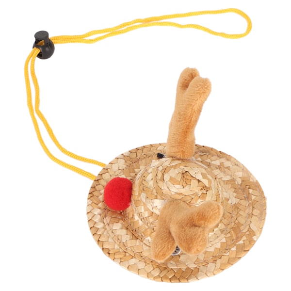 Skäggagamhatt med älghorn Dekor Justerbar Spänne Rem Liten Husdjur Halmhatt för Ödla Hamster Råttor Marsvin L