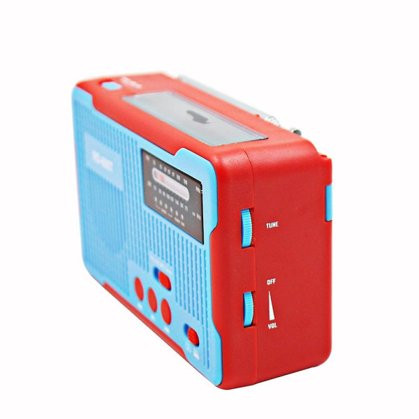 Emergency Radio Solar AM/FM Radio Handvev Radio med Emergency Siren Ficklampa Strömbatteri, Blå