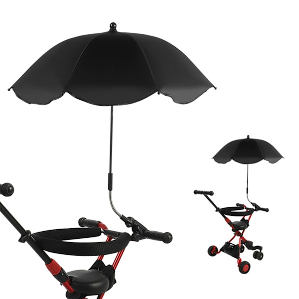 Babyvagnsparasoll UV-skydd 360 Grader Justerbar Automatisk Vattentät Bärbar Vagnsolskydd Svart