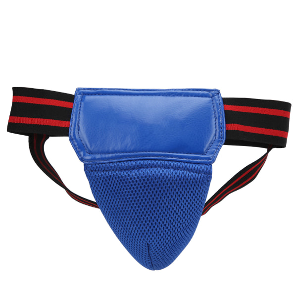 Boksning lyskebeskytter PU læder åndbar jockstrap til Kickboxing Muay ThaiBlue