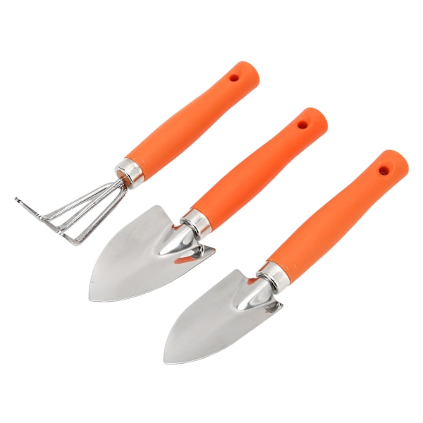 Hagesett med hageverktøy, inkludert bred spade, smal spade og rive for bonsai-planter