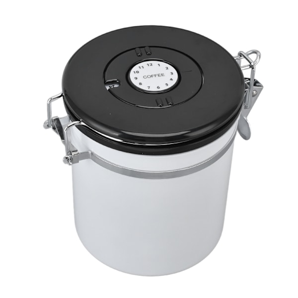 Lufttæt kaffekande opbevaringskrukke dato tracker CO2 frigivelsesventil rustfrit stål beholder hvid