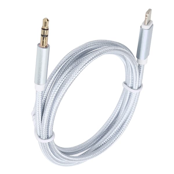 IOS AUX-kabel 3,5 mm lydadapter nylonflettet hvit