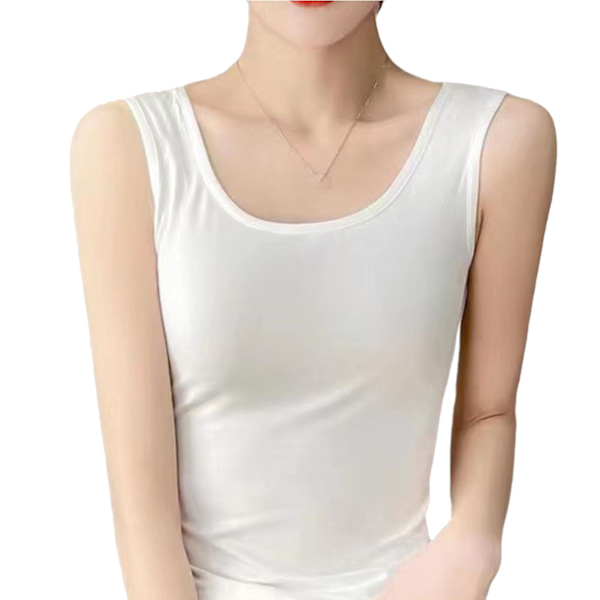Tanktopp for kvinner, myk og pustende, bred stropp, uten ermer, ensfarget tanktopp for vår og sommer, hvit, XL