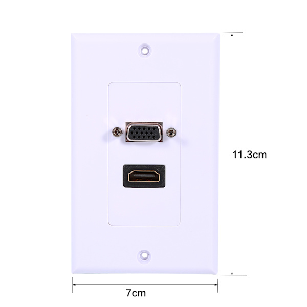 1 Port HDMI Hunn 1 Port VGA Hunn AV Vegguttak Video Sokkel Face Connector Plate Hvit