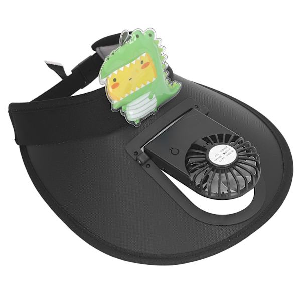 Lasten kesäaurinkohattu tuulettimella, söpö piirretty aurinkosuojaus, USB-lataus, viilentävä aurinkohattu, dinosaurus, musta