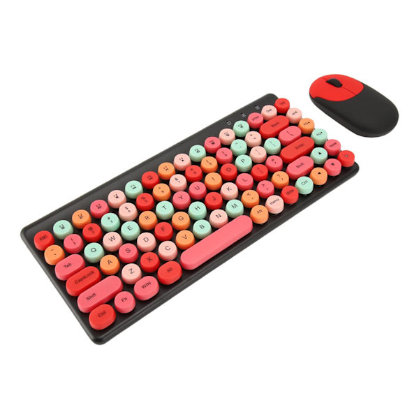 Trådløst tastatur og mus Retro fargerikt rundt tastatur med 86 taster tastatur med 2,4G trådløs mus for PC Bærbar datamaskin Svart