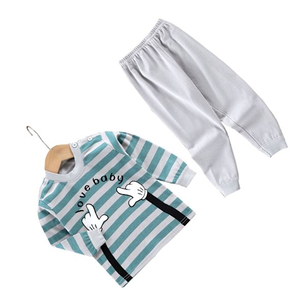 Barn Pyjamas Rund Hals Långärmad Mjuk Andningsbar Söt Bomull Barn Sovkläder Set för Pojkar Flickor 90cm/35.4in