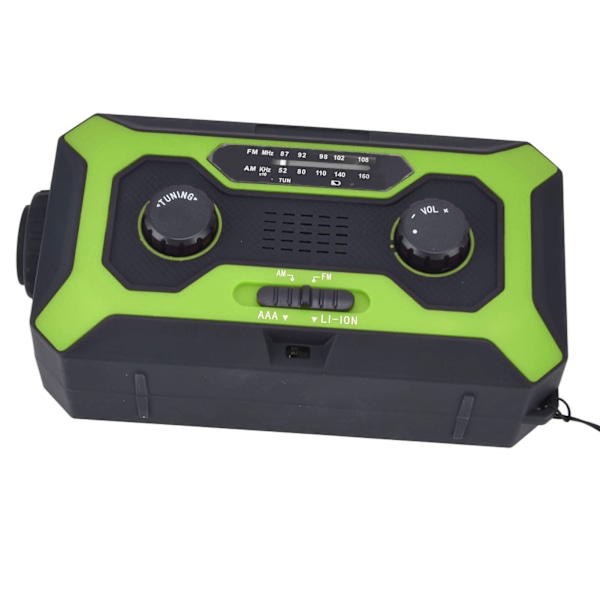 Håndsvinget Nødvejrradio AM/FM Skift Batteriindikator Lommelygte Solenergi Power Bank til Udendørs Camping Grøn EU Version