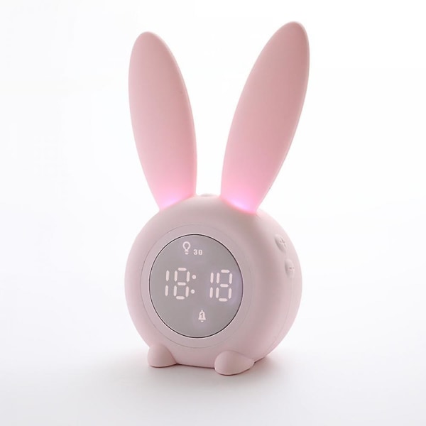 Rabbit lasten herätyskello - himmennettävä herätyskello, ladattava - Sopii lasten makuuhuoneeseen - Vaaleanpunainen