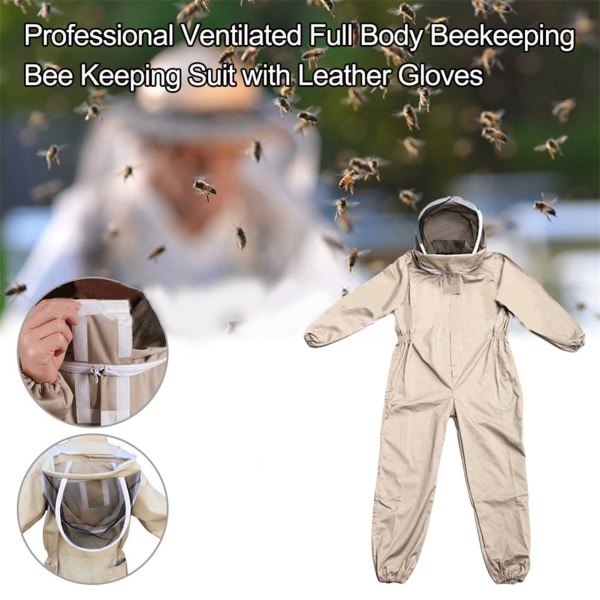 Biavlerdragt Åndbar Blødt Komfortabelt ét stykke hudvenligt biavlertøj med aftagelig hætte L