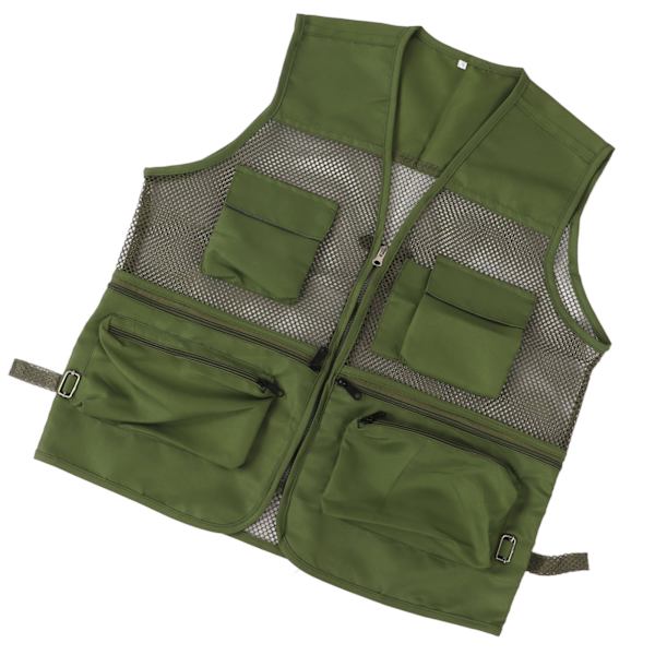 Militærvest Slidstærk Åndbar Multi Lomme Mesh Fiskevest til Udendørs Aktiviteter XL Militærgrøn