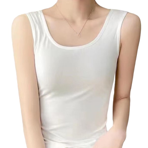 Tanktopp for kvinner, myk og pustende, bred stropp, uten ermer, ensfarget tanktopp for vår og sommer, hvit, XL